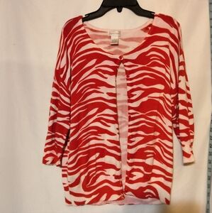 **2/$10**Monroe and main red zebra striped button down sweater sz L